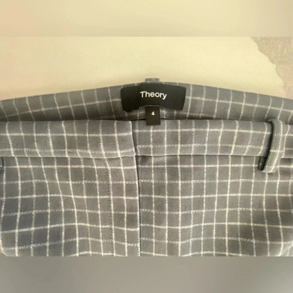 Theory Cropped Check Ponte High Rise Stretch Skinny Pant Gray/Blue Womens 4 NWOT - Picture 10 of 13